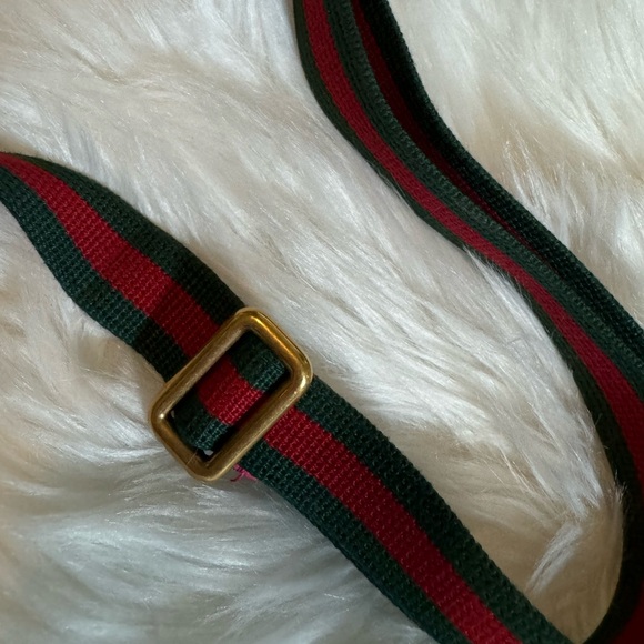 GUCCI Grained Calfskin Small Logo Belt Bum Bag Pink Green - Picture 11 of 14